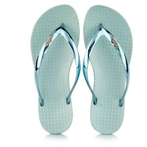 Coloko women's Dahlia with crome green straps flip flops size 10